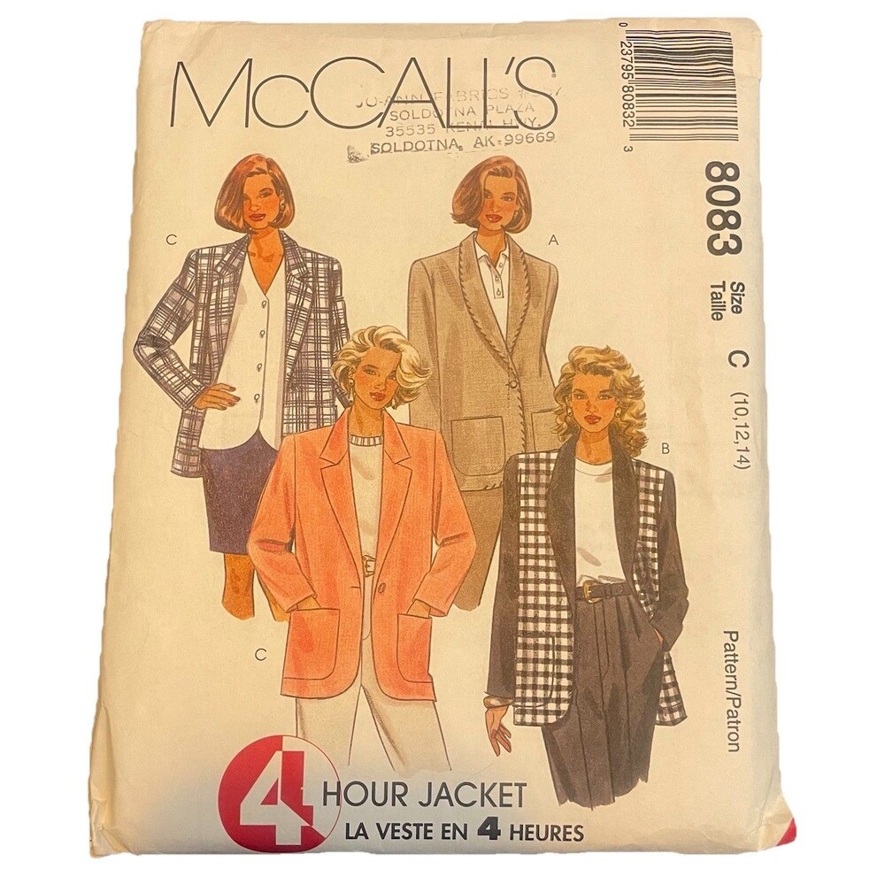 McCalls 8083 Misses Lined Unlined Jacket Button Front Pockets Size 10-14 Uncut